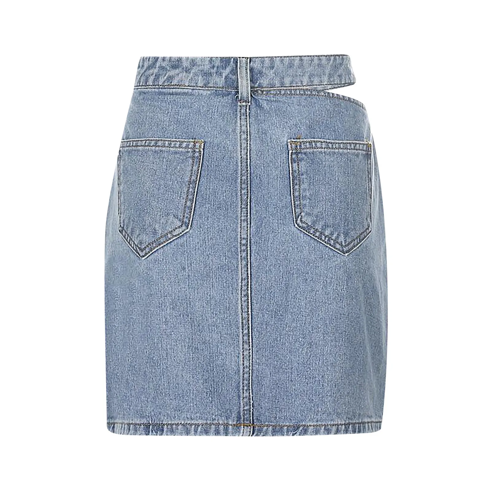 

Fashion Denim Skirts Women Casual Buttocks Short Skirt Unilateral Hollow Out Denim Skirt 2021