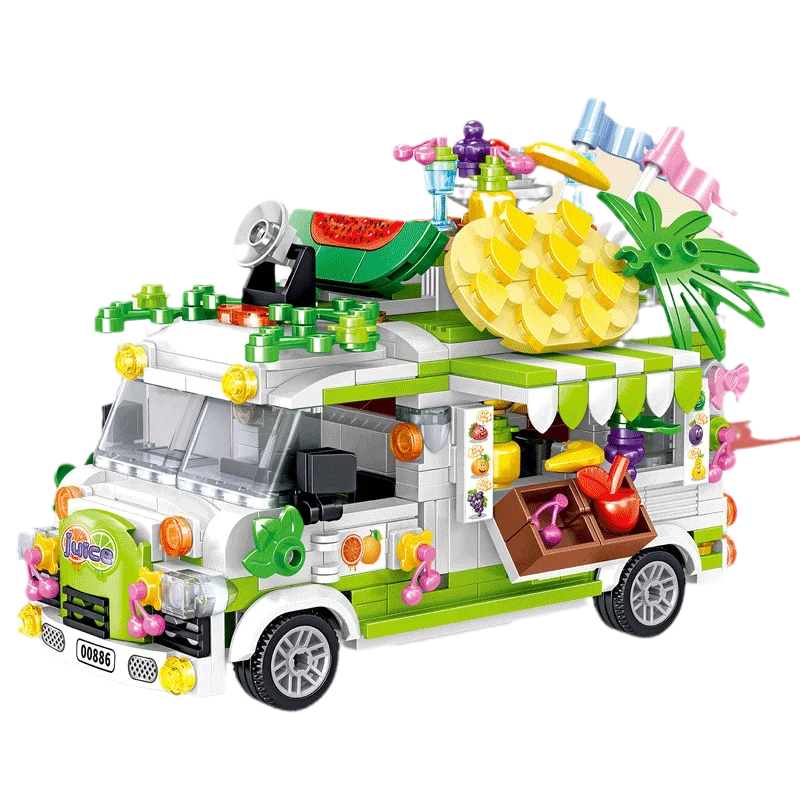 MIni Movable Food Trucks Fruit Dessert Ice Cream Cake Sushi Burger Cars Building Blocks Stitchin Toys Girl Birthday Gifts | Игрушки и