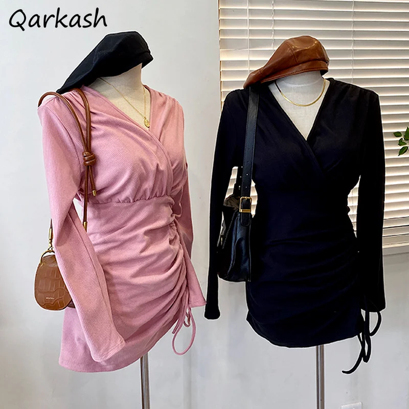 

Shirring Dresses Women Irregular Tunic Pure Sexy Vacation Mini Club Wear Harajuku Autumn Elegant Party Casual Feminino Fashion