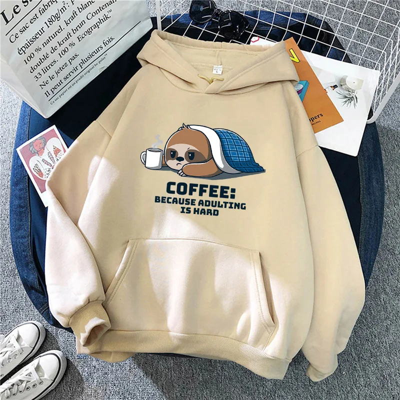 

Кофейный Ленивец Harajuku худи с принтом женская новая свободная Толстовка Осенняя Флисовая Толстовка Повседневная одежда с круглым вырезом ж...