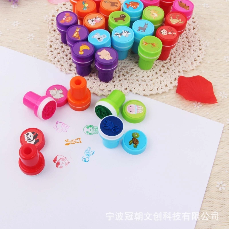 

26Pcs Cartoon Various Round Stamp Seal Self Inking Scrapbooking Plate Ink Pad
