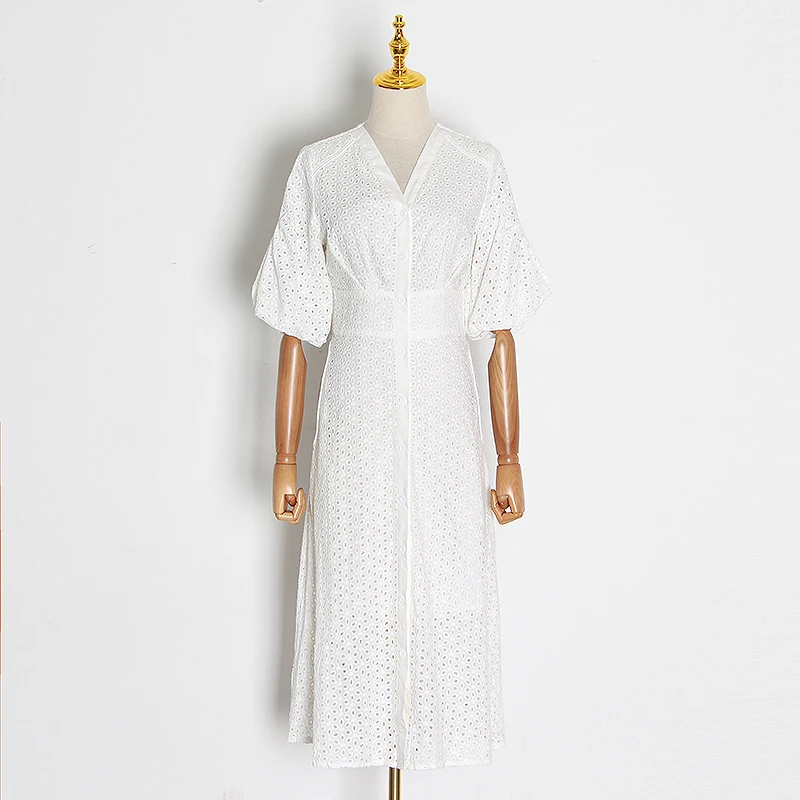 Женское винтажное миди-платье TWOTWINSTYLE летнее однотонное платье с V-образным