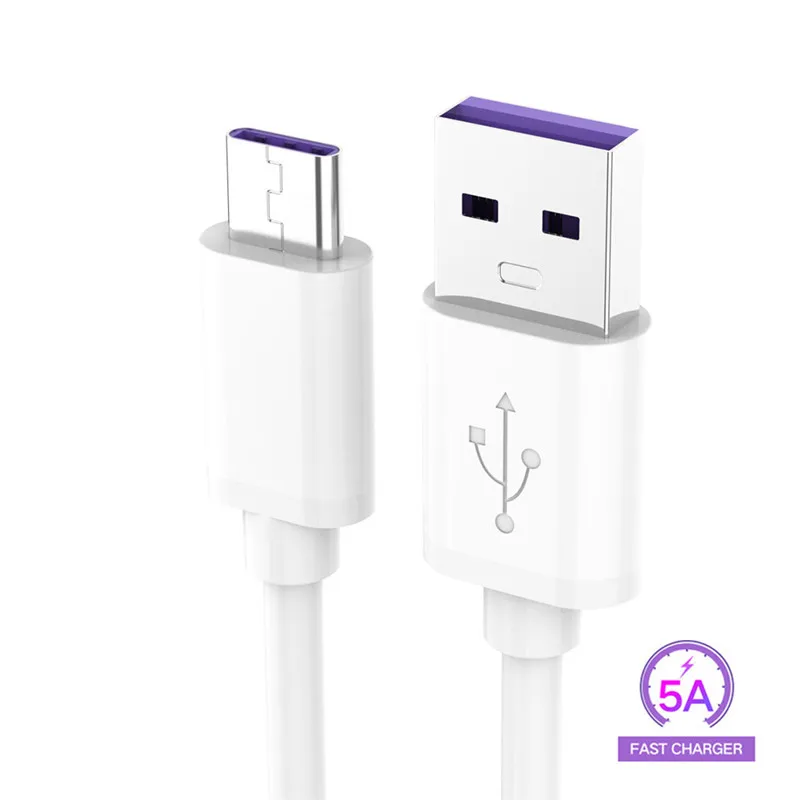 USB C 3.1 5A Type C Data Cable for Huawei Mate 9 10 P10 P20 P30 Pro Type-C 1m Fast Charging Charger for Nova 5 USB-C Supercharge - Цвет: White