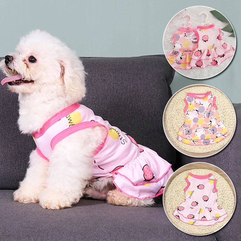 

Pet Cat Dresses Dog Pink Strawberry Clothing Floral Skirt For Small Medium Pets Dress Cherry Cat Vest Pet Products