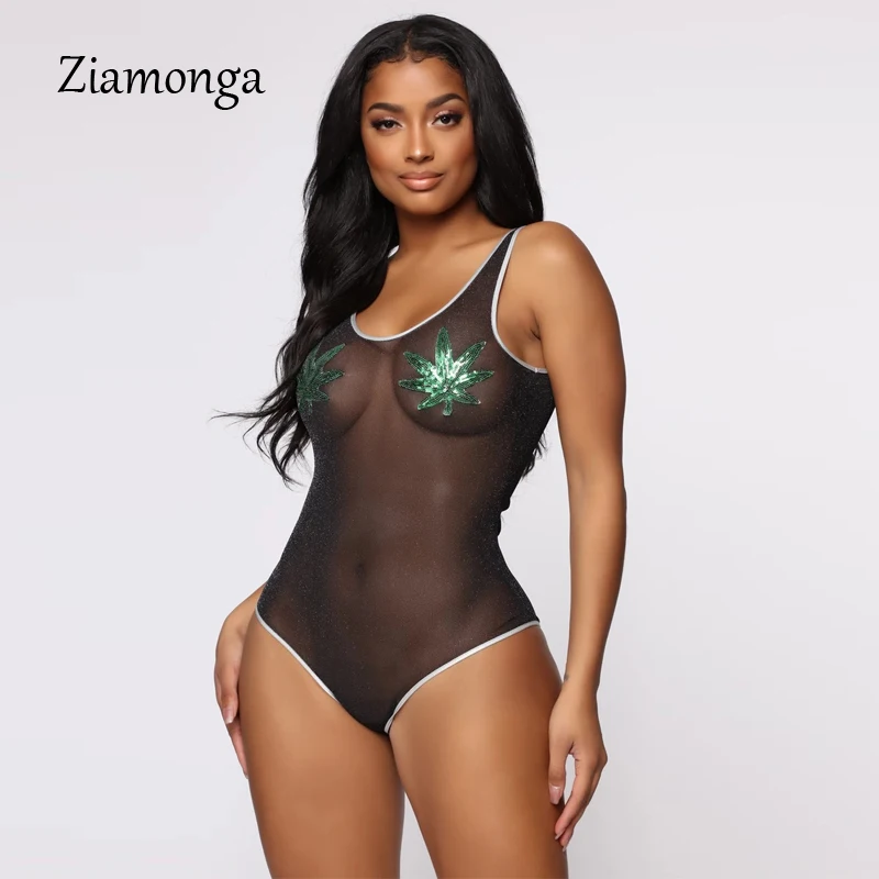 Ziamonga женский сексуальный сетчатый комбинезон с блестками новинка 2019 Модный