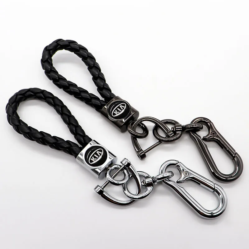 

Metal car keyring Braided rope Men's Keychain Keyfob For Car Accessories Gift 360rotating design Apply to KIA-logo