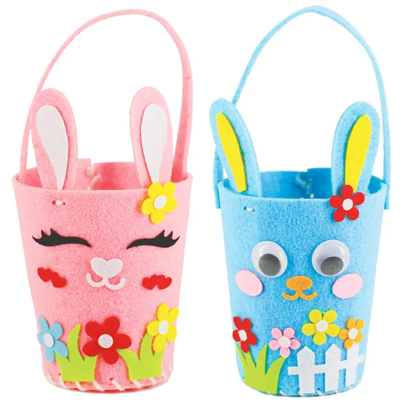 2PCS/set Kindergarten 3D DIY Rabbit Easter Bag Handbag Storage Basket Pen Holder Toys For Baby Kids Educational Art Crafts Toy