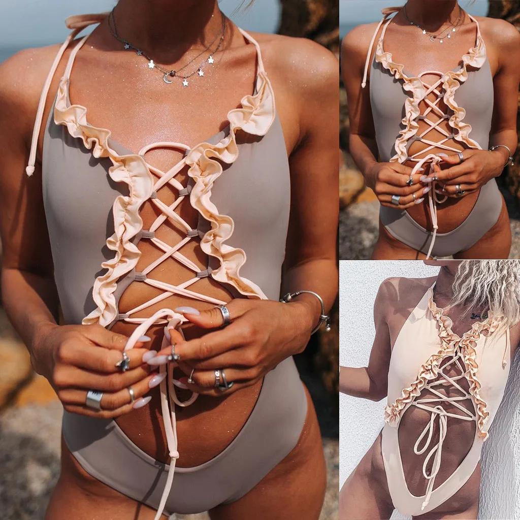 Сексуальный женский купальный костюм цельный бандажный купальник монокини