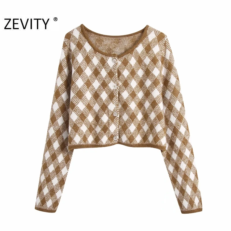 Zevity новинка женский модный короткий вязаный свитер с геометрическим принтом и