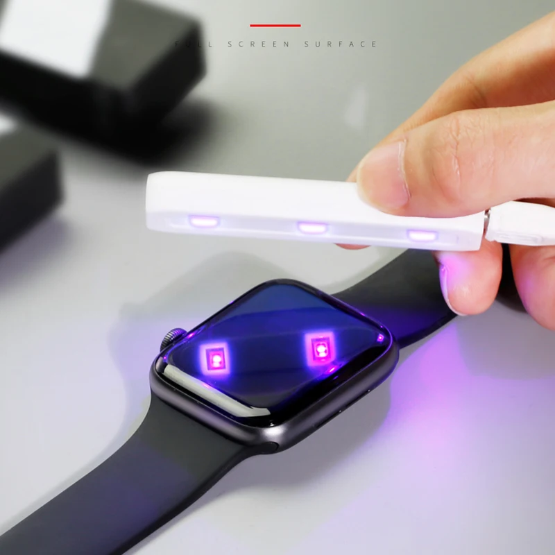 Защитное стекло с ультрафиолетовой фильтрацией для Apple Watch серии 6 5 4 3 2 с полным покрытием экрана Iwatch 42 38 40 44 мм с подсветкой И клеем.