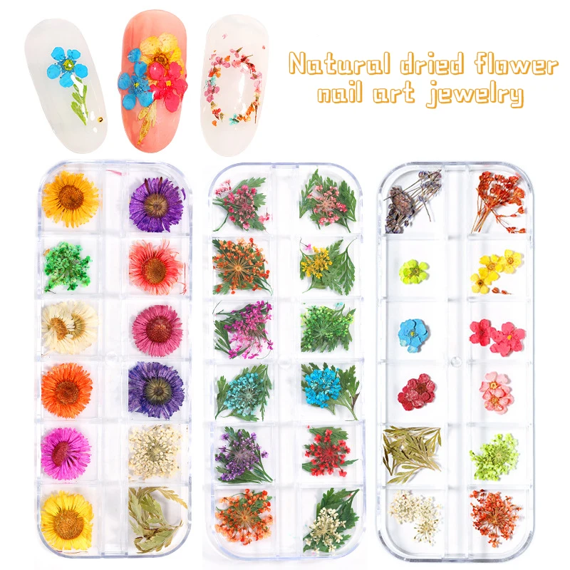 

12pcs Real Flower Immortal Flower Nail Stickers Plant Japanese Natural Nail Decoration Skills DIY Manicure Art Decal Toolbox Hot