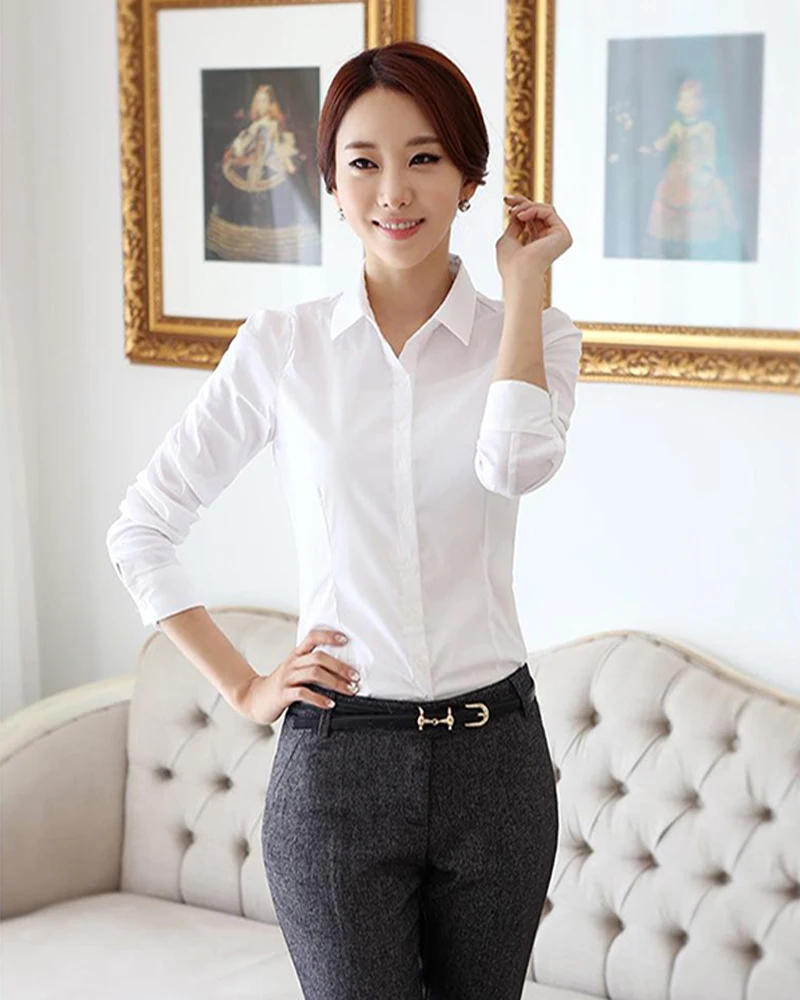 

Ladies Long Sleeve Shirts Slim Fit Office Ladies Button Up Shirt Fashion Plus Size Womens Shirts