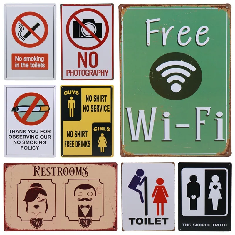 30X20cm бесплатная Wi Fi туалет без курительная панель винтажный металлический знак
