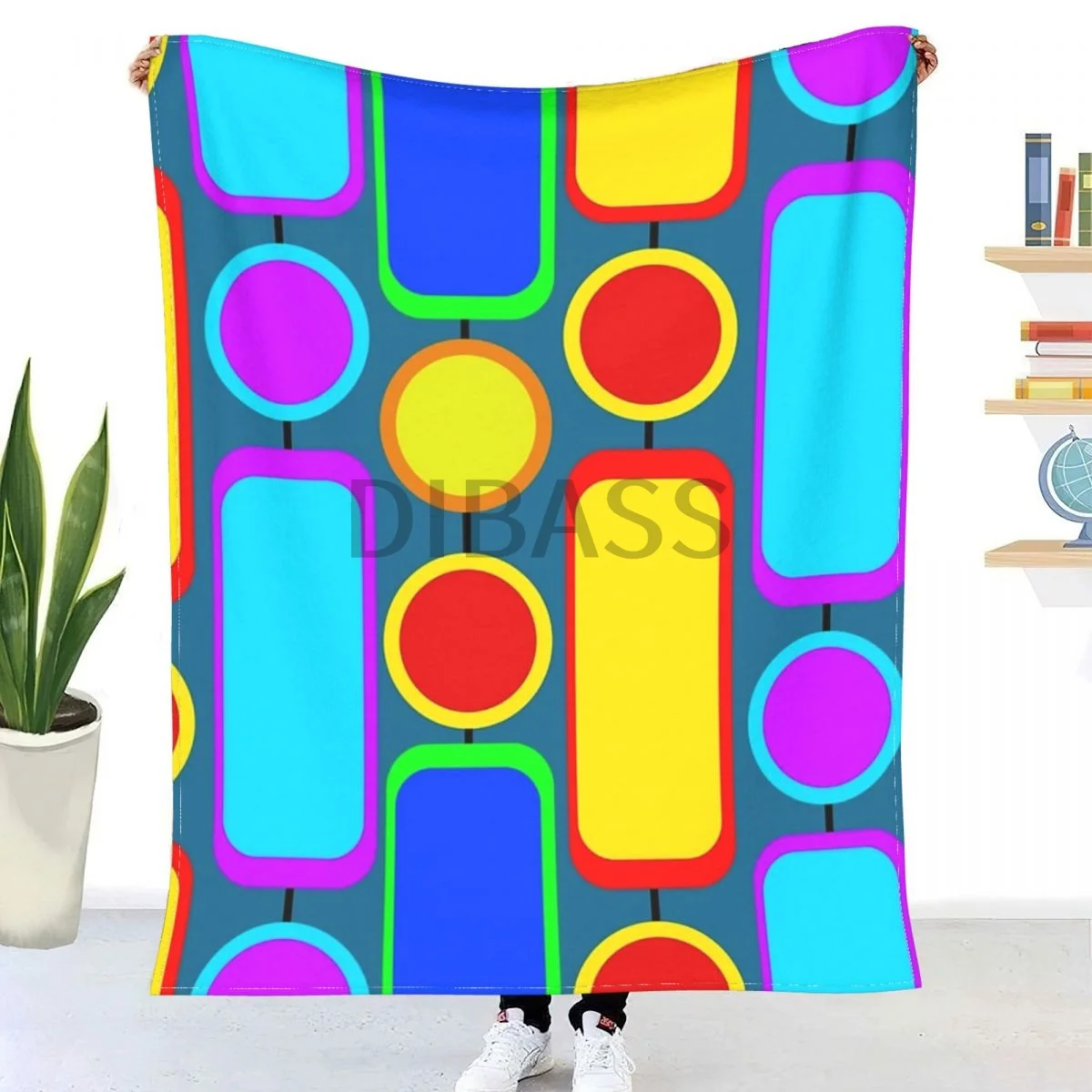

Retro Mid Century Modern Colorful Design Comforter 3D Printed Flannel Throw Blanket
