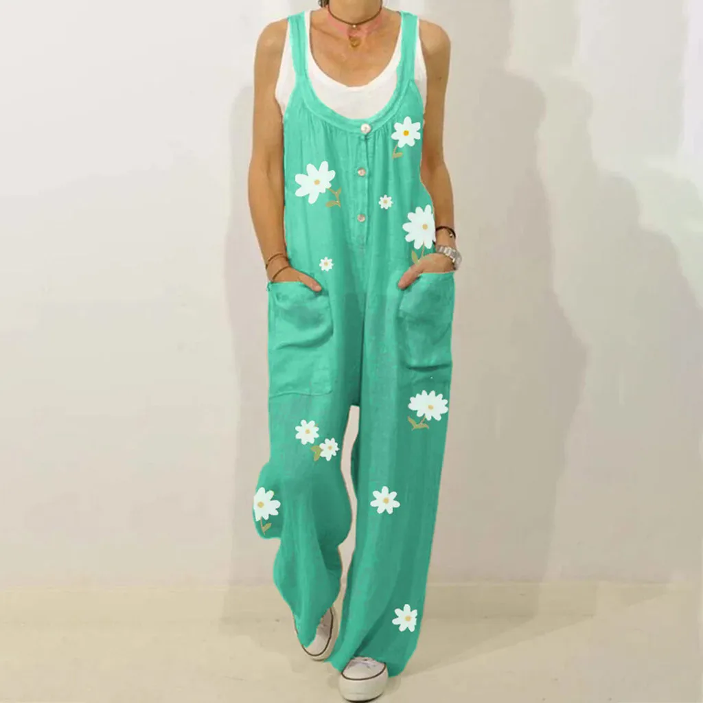 Комбинезон женский с принтом повседневный свободный Полукомбинезон V образным