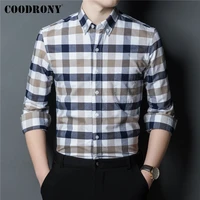 coodrony brand spring autumn new arrival fashion plaid real pocket long sleeve 100 pure cotton casual shirt men clothing c6207