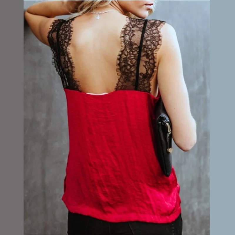

2019 Summer Lace Camis Sexy Women Summer V Neck Crop Tank Top Sleeveless Casual Strappy Backless Bralette Tops Mujer Loose Shirt