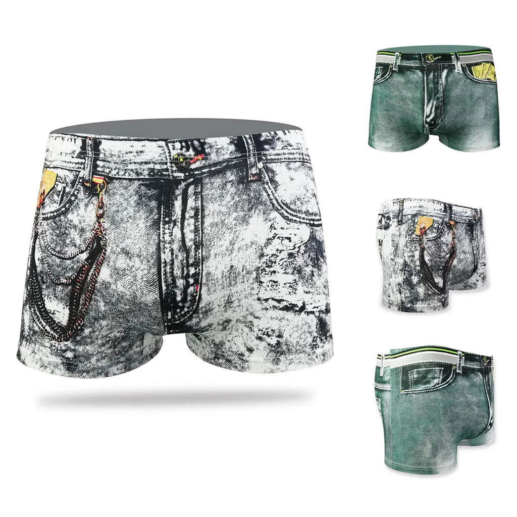 

Men's sexy denim printed boxer briefs Fashion men's sexy denim briefs printed pocket boxer briefs underwear X5