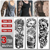 3 pcslot large arm sleeve tattoo skull star wings waterproof temporary tatto sticker rose body art full fake tatoo women men