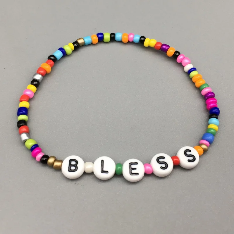 Цветной бисер браслет с изящной надписью эластичный благословит надежду в стиле
