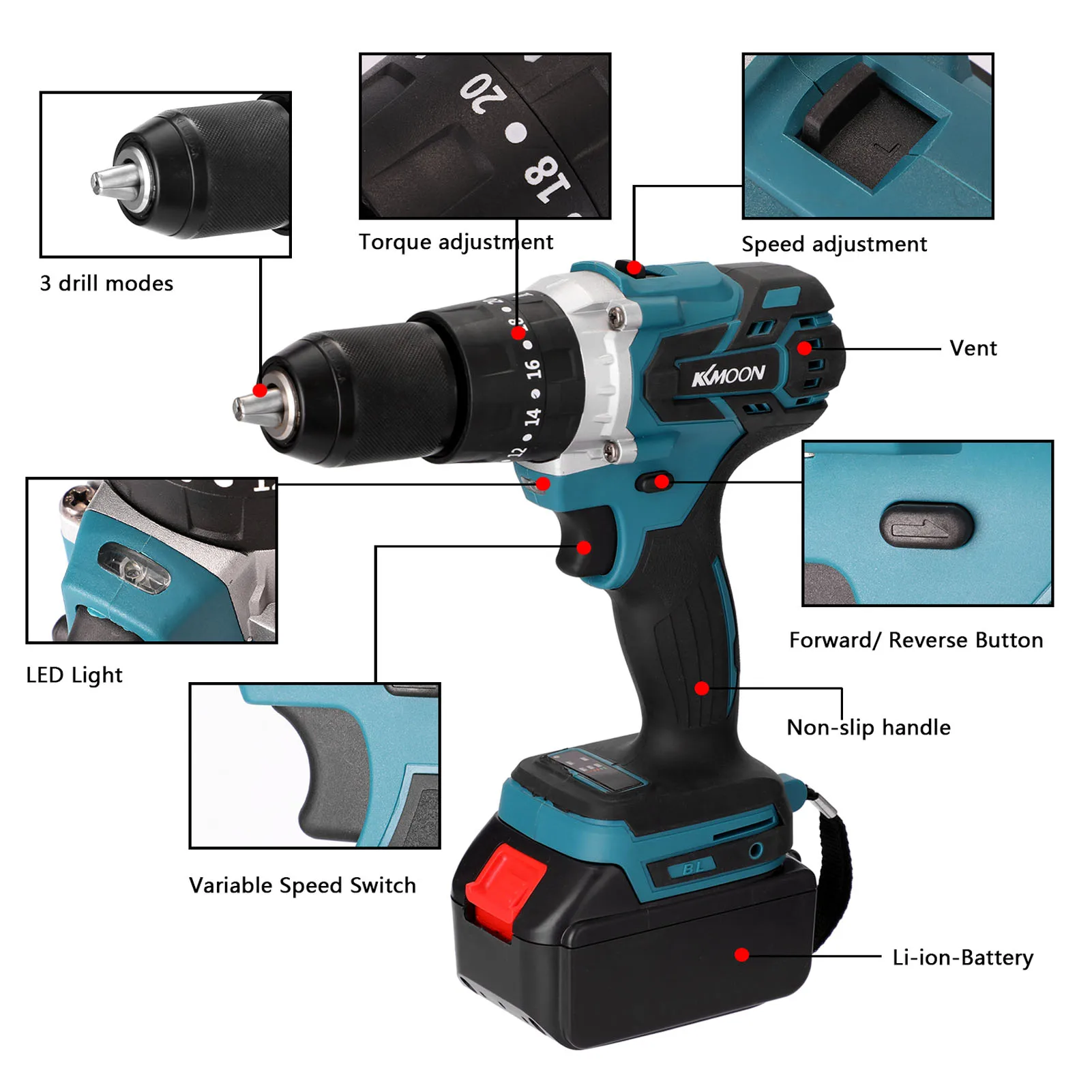 

KKmoon 21V Cordless Electric Screwdriver Mini Electric Drill Household 3-in-1 Wireless Screwdriver Drill Battery Powered Tools