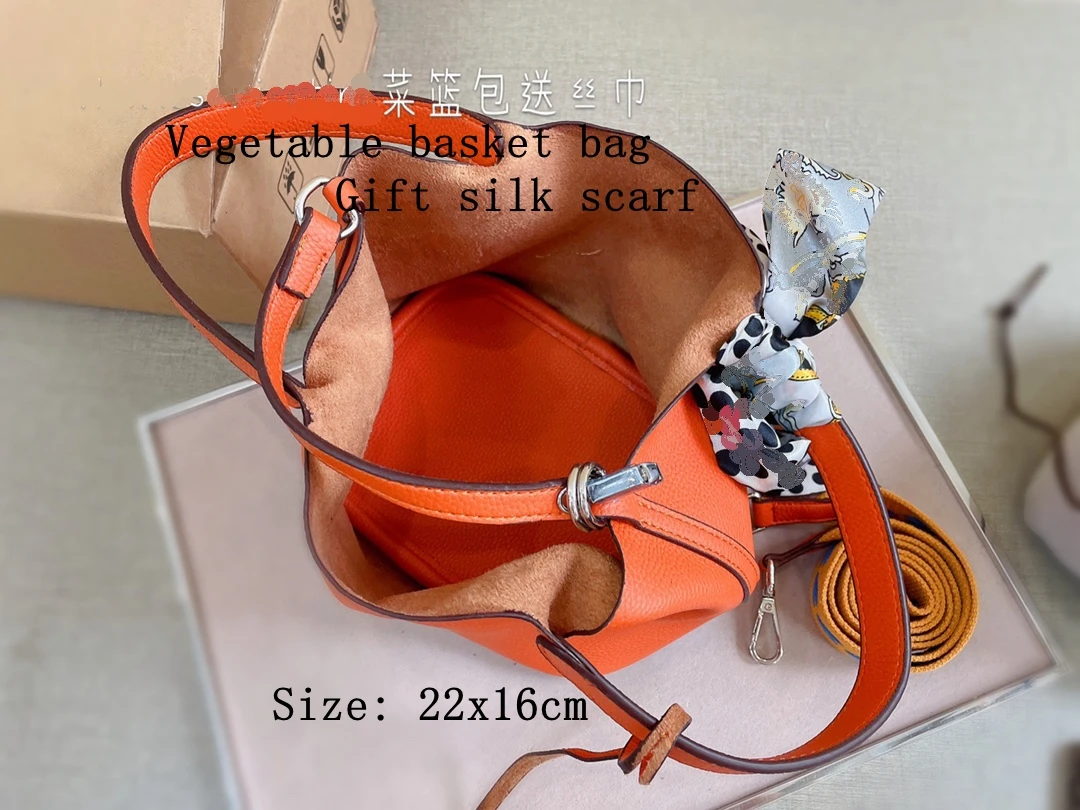 

Classic cowhide retro bucket bag shopping basket bag senior designer brand handbag leather large-capacity shopping bag