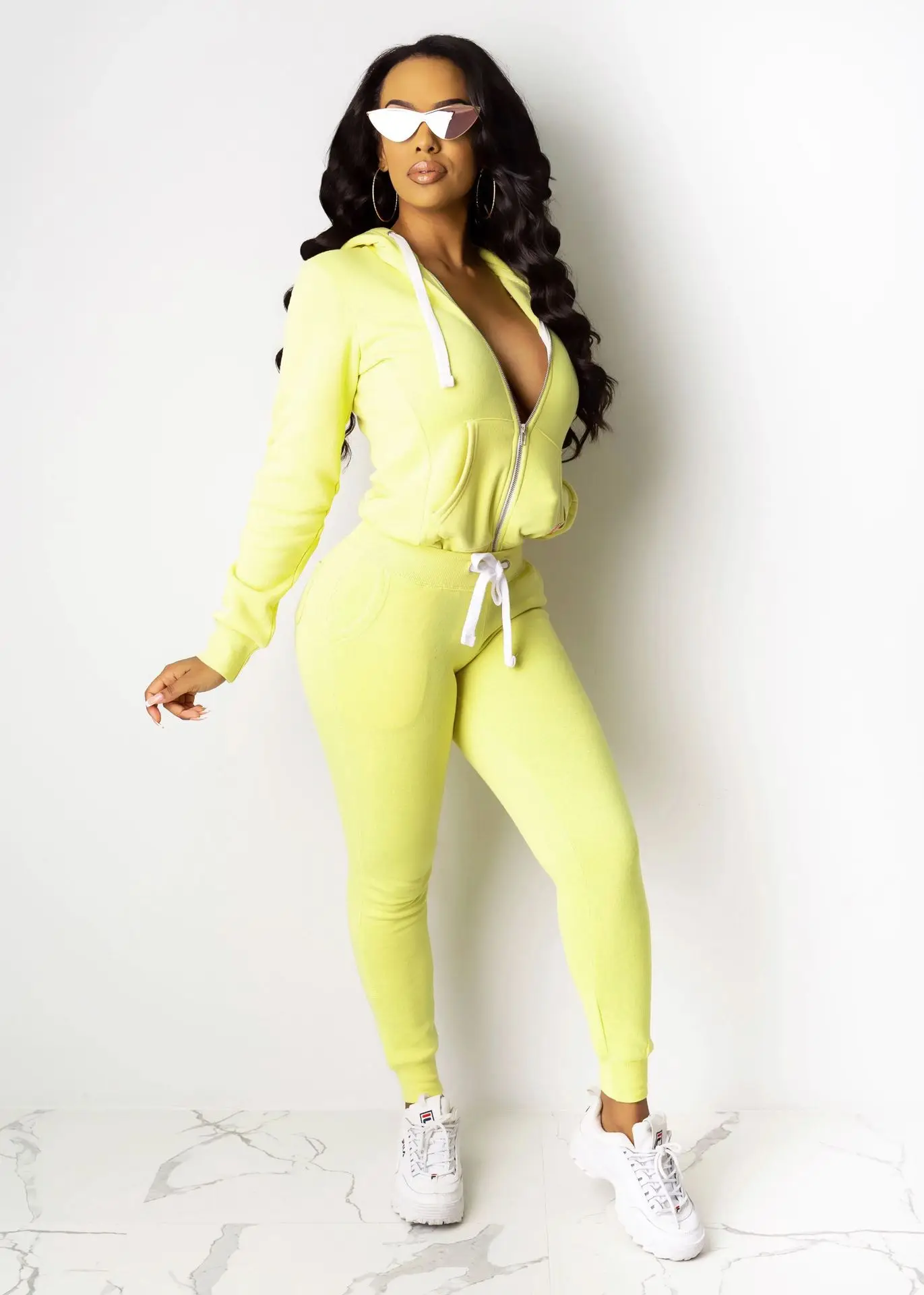 

Sweater fabric women's zipper sweater casual trousers two-piece suit