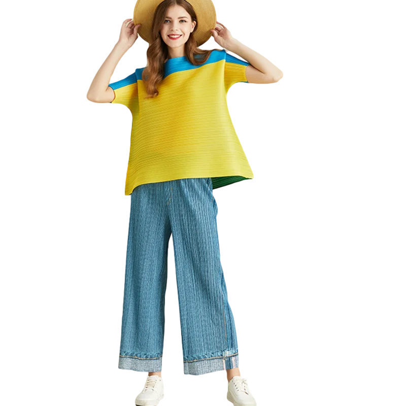 LANMREM 2020 новая плиссированная винтажная рубашка контрастных цветов с круглым