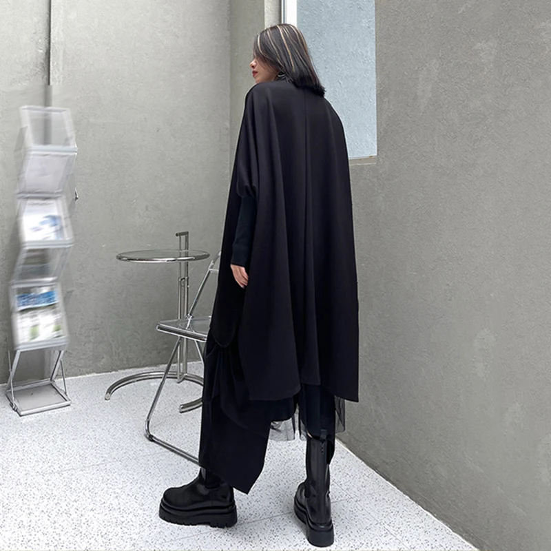 

[EAM] Women Big Size Irregular Long Black Blouse New Lapel Long Sleeve Loose Fit Shirt Fashion Spring Autumn 2021 1DD5576