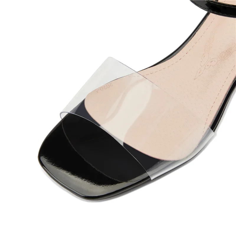 Женские босоножки ASUMER из лакированной кожи с кристаллами на квадратном высоком