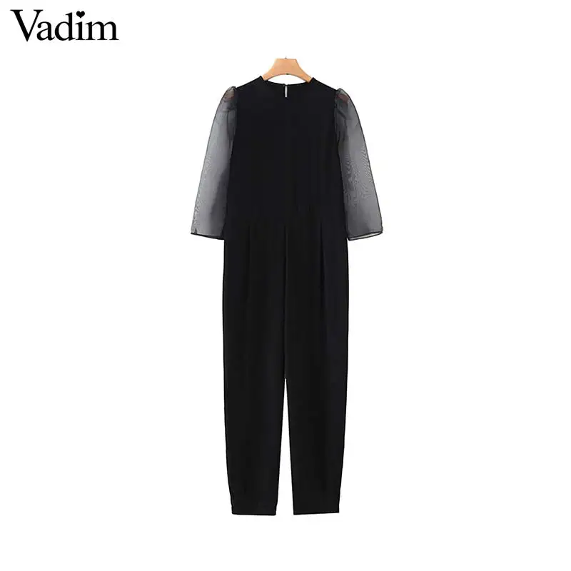 Vadim женские стильные черные комбинезоны из кусков с прозрачным рукавом и круглым