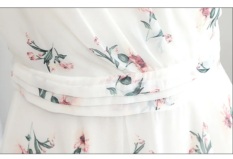 

2021 summer French floral dress chiffon elegant temperament V-neck trumpet sleeve waist slim beach dress
