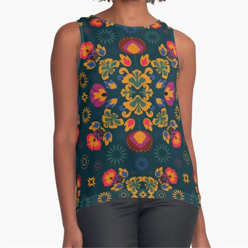 

Women Vintage Sleeveless T Shirt floral fox green Printed Summer O-neck tank tops Harajuku Pullover Vest Lady Tee Shirt tops