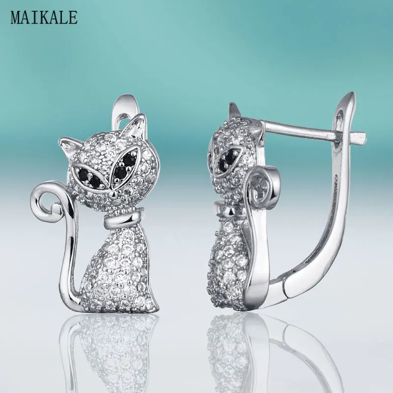 MAIKALE, трендовые серьги-гвоздики для женщин, серьги в форме кошки, животного, кубического циркония, циркония, новые модные уникальные серьги-клипсы, ювелирные изделия