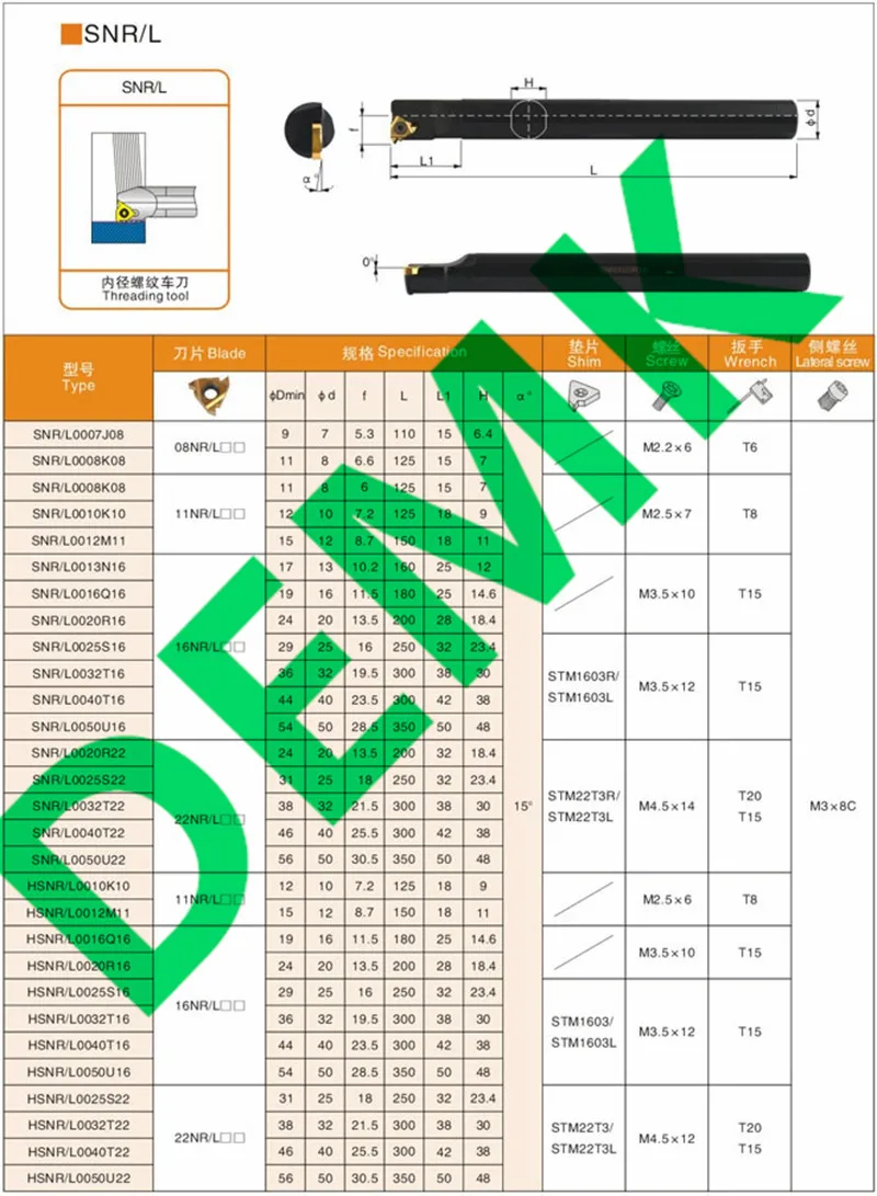 Внутренний инструмент SNR0020R16 Расточная кобура для 16IR /16NR твердосплавный токарный