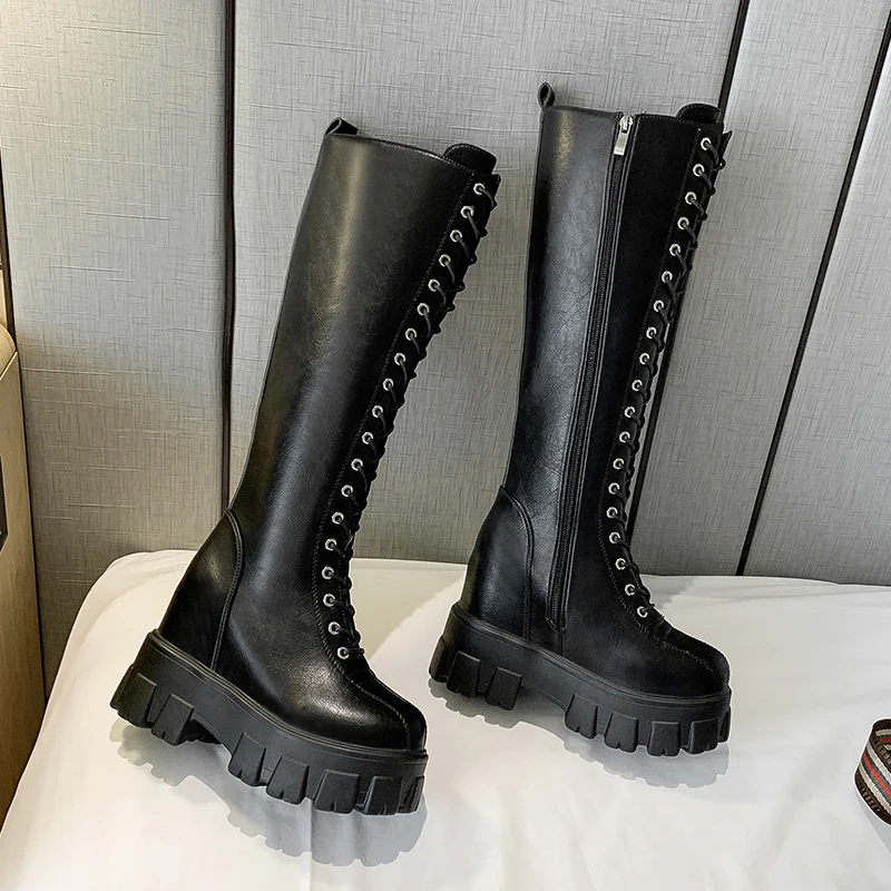 

JIN-JIN-53-Thigh High Boots Women Chunky Heels Sexy Blue Genuine Leather Over-the-knee Pleated Long Boots Fashion Designer