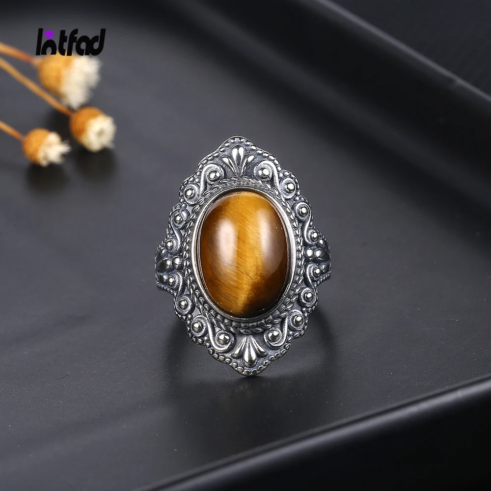 High Quality Natural Tiger Eye Rings 925 Sterling Silver Jewelry Ring for Women Gifts Vintage Fine Wedding Party Ring Wholesale