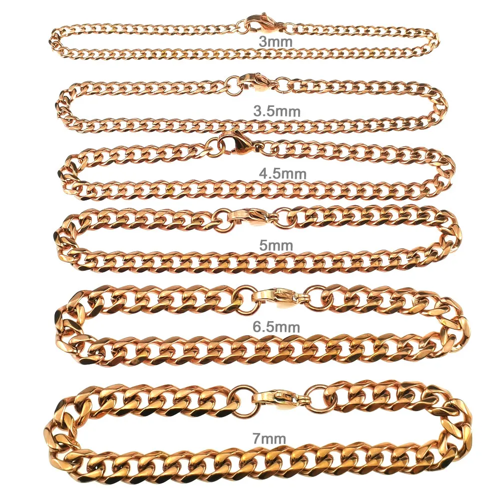 

Fashion Rose Gold Color Stainless Steel Bracelets For Men Punk Curb Cuban Link Chain Bracelets On the Hand Jewelry Gifts Trend