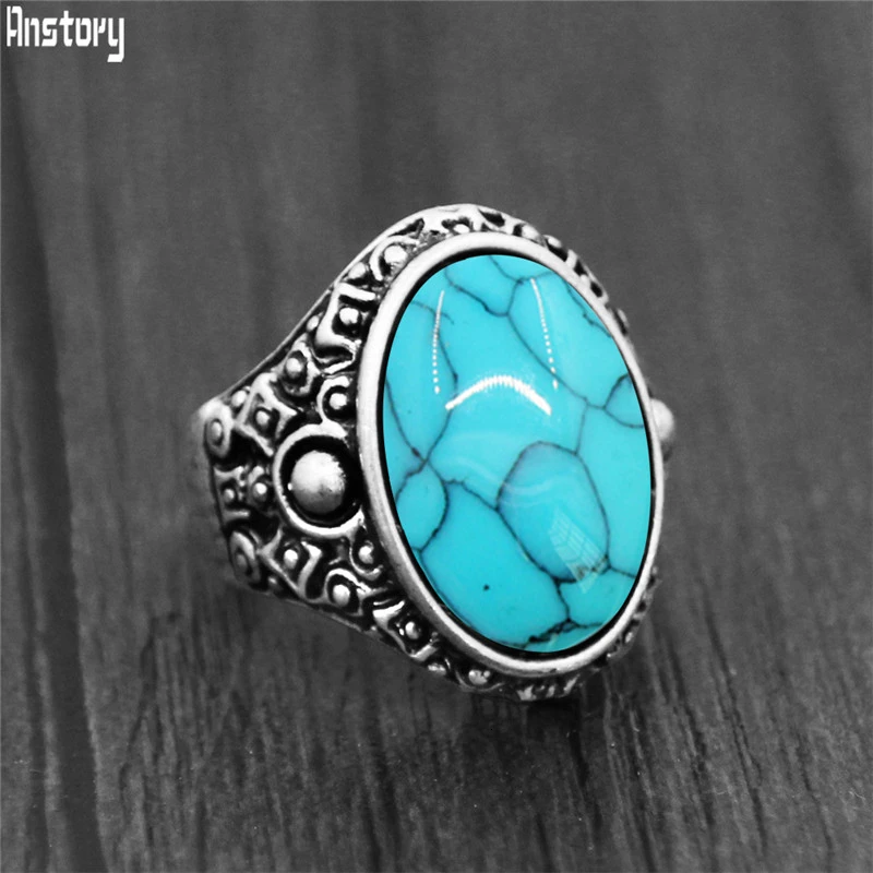 Овальный белый камень кольцо для Для женщин Ретро Античная Посеребренная