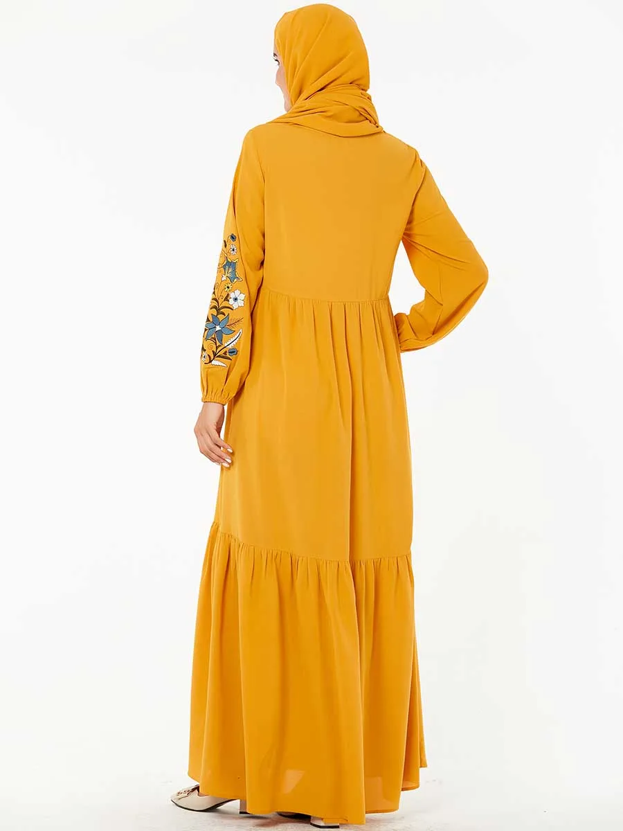 BNSQ мусульманская вышивка Макси платье труба рукав абайя длинные халаты Туника