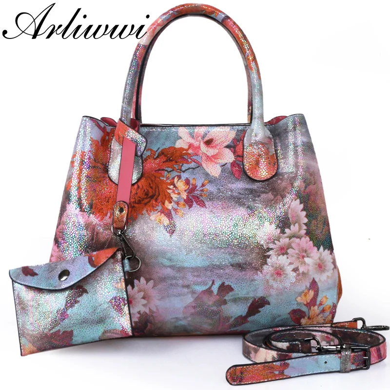 Сумка Arliwwi Женская большая из синтетической кожи с цветами PY01|Сумки ручками| |