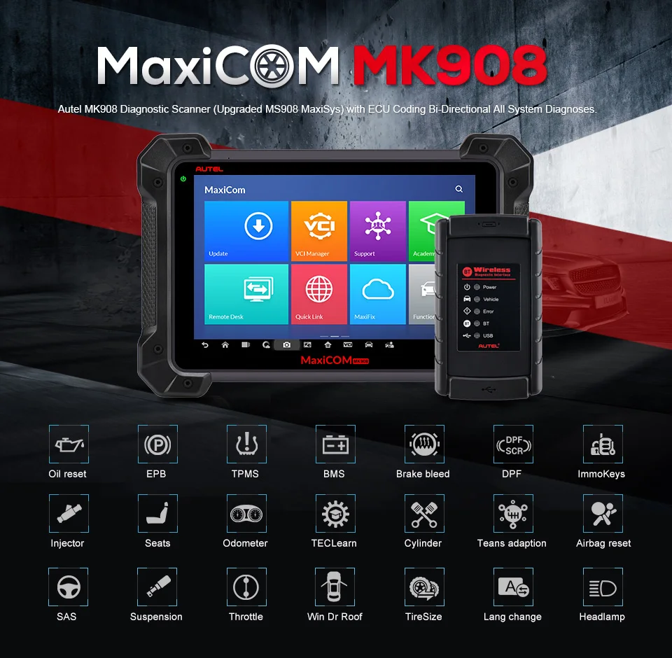 Autel MK908 автомобильный диагностический инструмент OBD2 сканер ECU кодирование