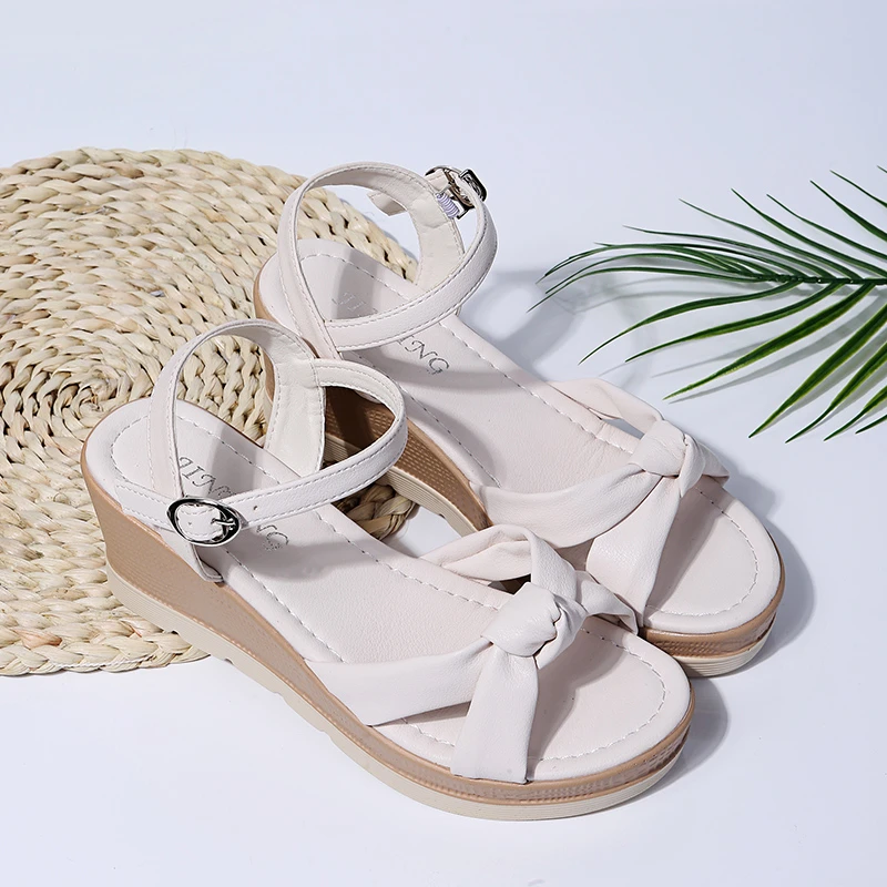 

Fashionable in 2021 solid color wedge heel girls mid-to-high sandals 1970