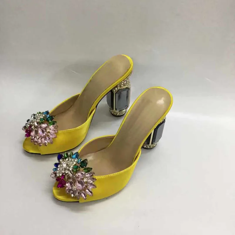 

Chic Slippers Women Luxury Slides High Heels Sandalias Mujer Colorful Crystal Sandalias De Verano Para Mujer Summer Buty Damskie