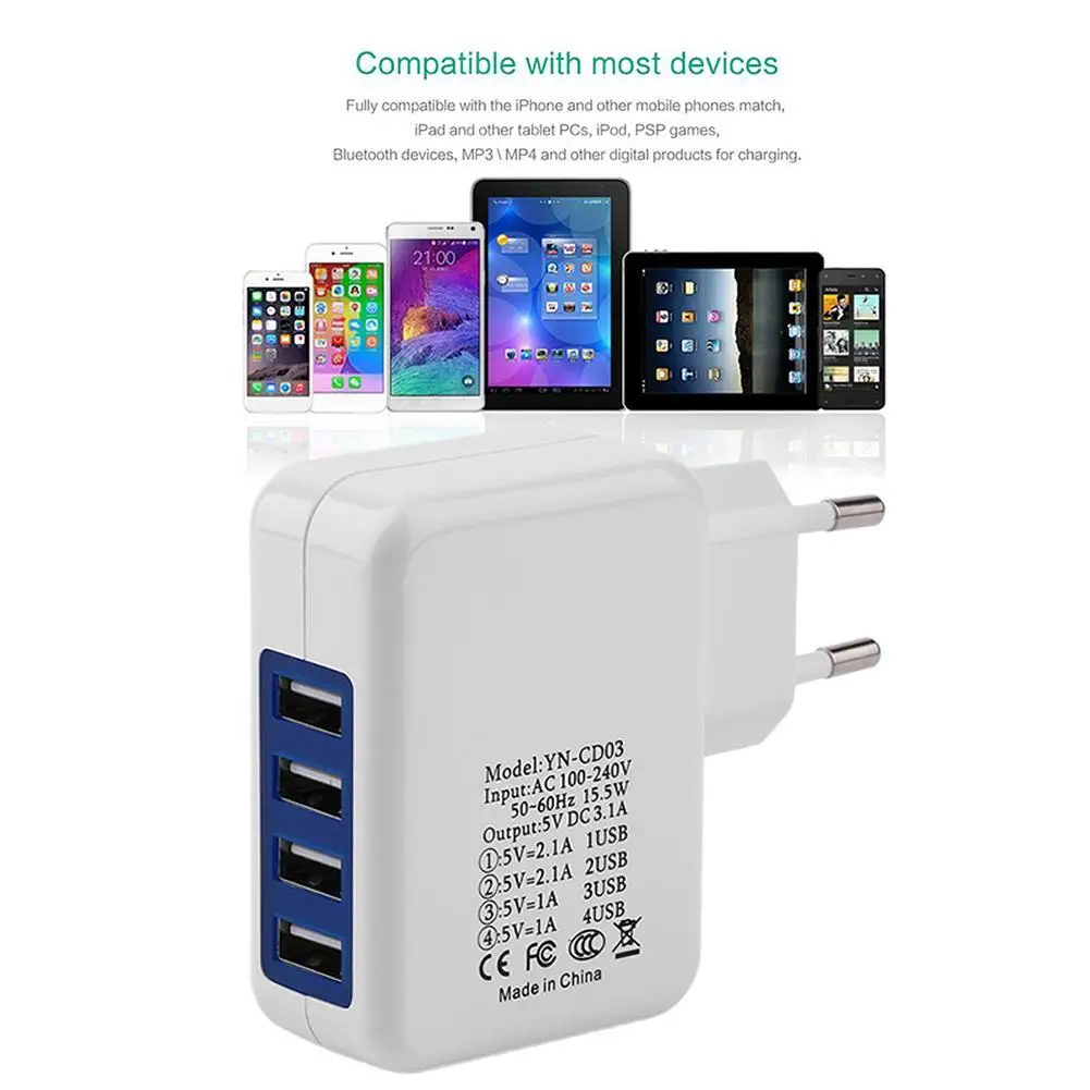 EU Plug 4 Ports Usb Wall Charger Adapter Micro HUB Power For IPhone 5 6 7 IPad Phone Tablet | Электроника