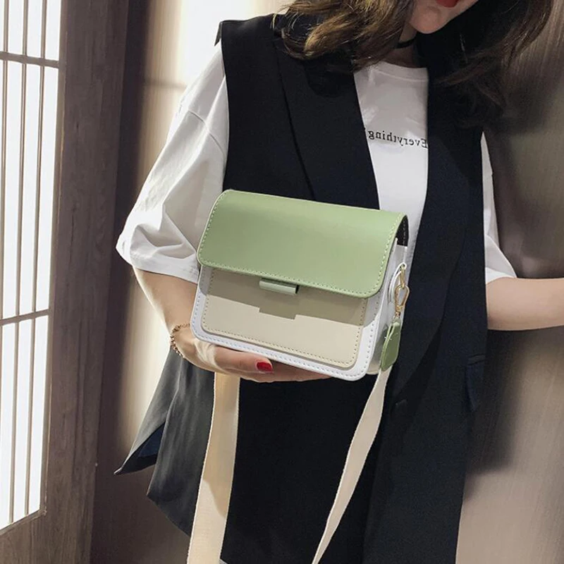 

Contrast color PU Crossbody Bags For Women 2020 Travel Handbag Fashion Simple Shoulder Messenger Bag Ladies Cross Body Bag