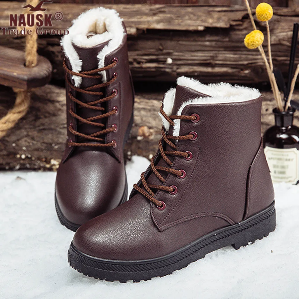 Women's Boots Winter Snow Ladies New Warm Plus Velvet Cotton Shoes Waterproo Martin PU Large Size | Обувь