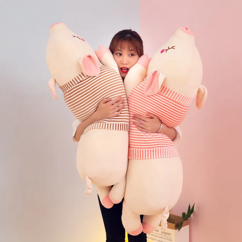 Cute Pig Pillows Wearing Plush Toy Super Soft Cartoon Pregnancy Pillow 60cm 110cm Long To Sleep Vs Pink Blue Brown | Дом и сад