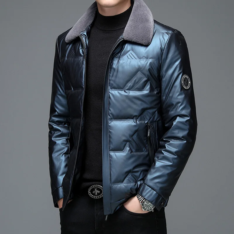 Top Grade Solid Color Mens Casual 90% White Duck Down Jackets Fur Collar Business Thick Warm Parkas Outwear Puffer Coats Clothes