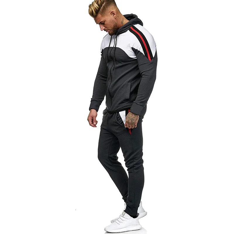 5XL белые мужские спортивные костюмы из двух частей, толстовки, Мужская одежда, брендовый спортивный костюм для мужчин, спортивные комплекты, лоскутные толстовки, спортивная одежда - Цвет: Dark grey sets